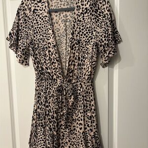 Olivaceous Tan Flutter Sleeve Dress